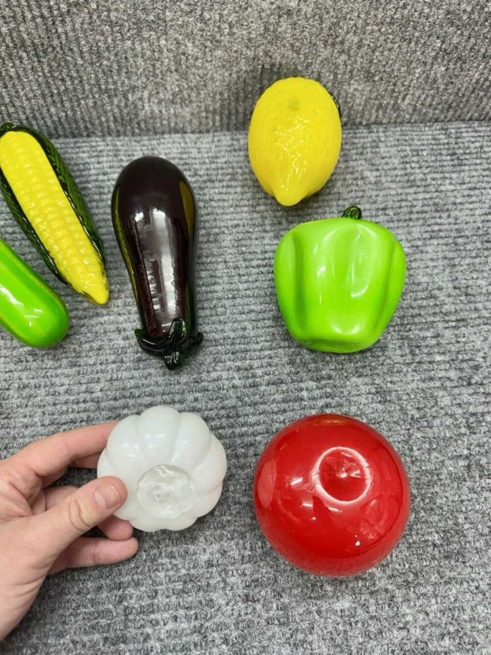 Vintage Murano Style Hand Blown Glass Fruits & Vegetables Cottagecore Lot Of 9
